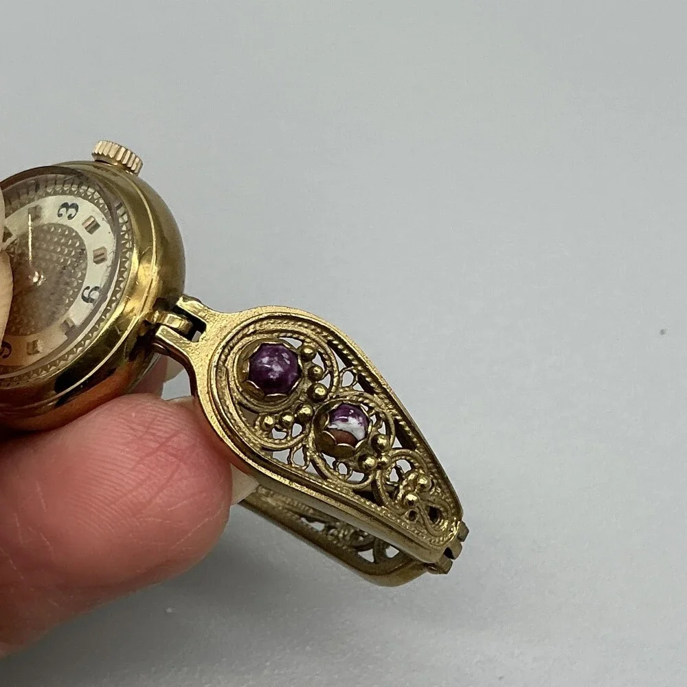 Vintage Chaika Yanka Womens Watch 22mm Filigree Purple Stone Manual Wind 6.25